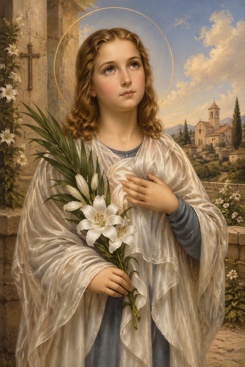 Representação de Santa Maria Goretti — imagem criada por IA pela Equipe Flamma Cordis
