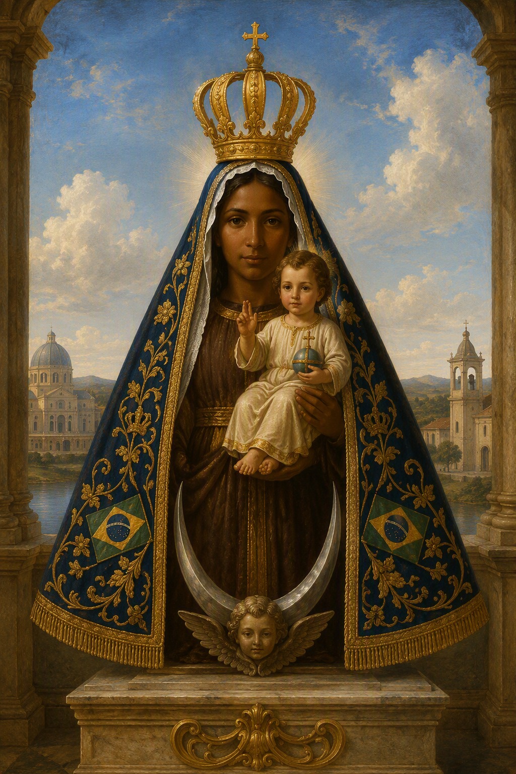Representação de Nossa Senhora Aparecida — imagem criada por IA pela Equipe Flamma Cordis